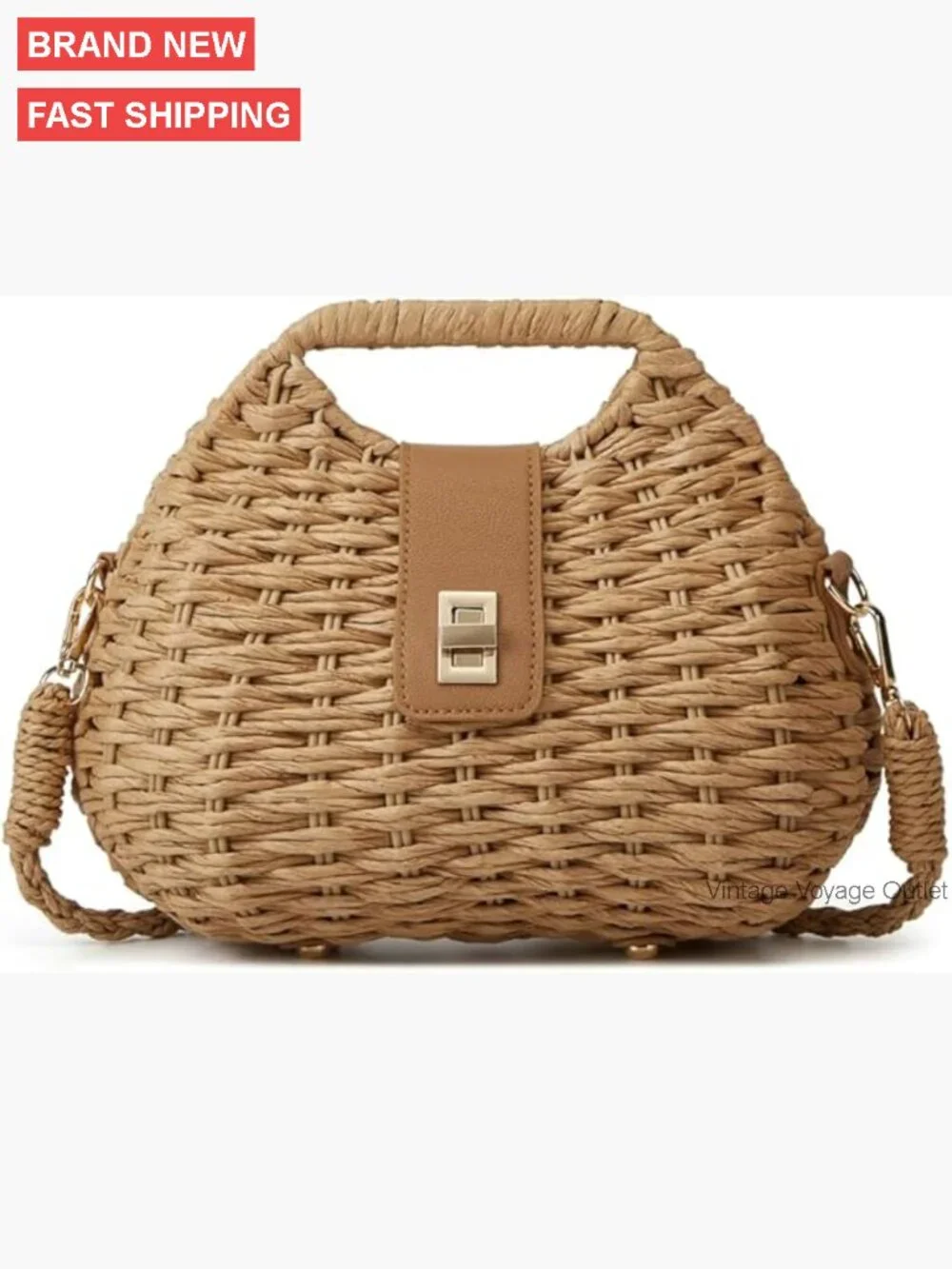 Straw Tote Bag Hobo Crossbody Shoulder Purse Summer Beach Handbag - Picture 1 of 7